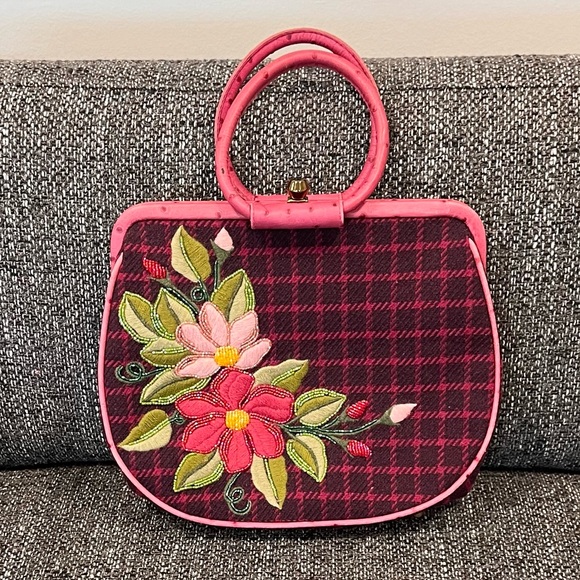 Gorgeous Vintage Isabella Fiore Purse Handbag Clutch Floral Embellished Beaded - Picture 1 of 8